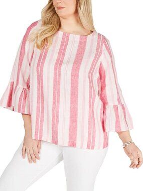 Charter Club Plus Size Linen Striped Top, OX
